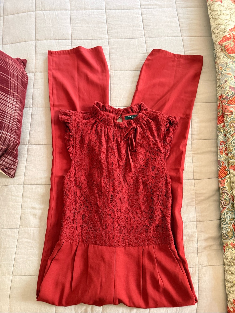 Red Lace Detail Jumpsuit